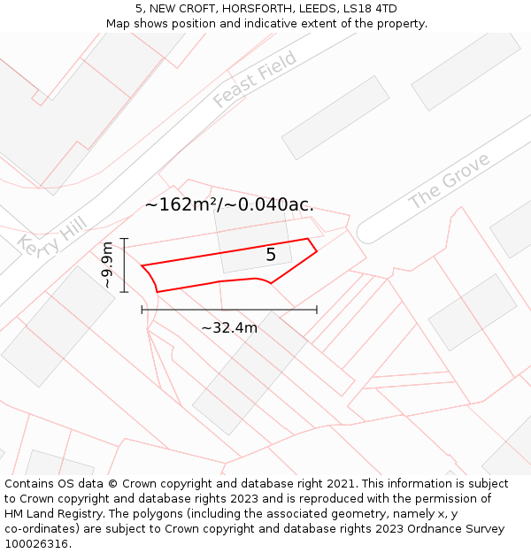 5, NEW CROFT, HORSFORTH, LEEDS, LS18 4TD: Plot and title map