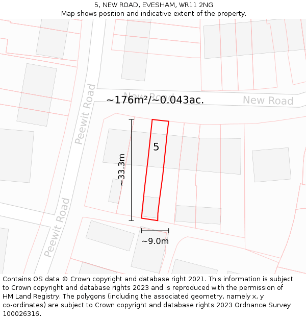 5, NEW ROAD, EVESHAM, WR11 2NG: Plot and title map