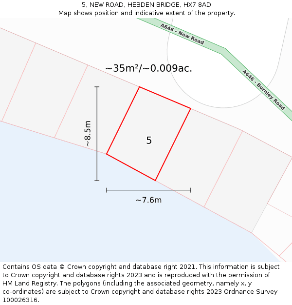 5, NEW ROAD, HEBDEN BRIDGE, HX7 8AD: Plot and title map