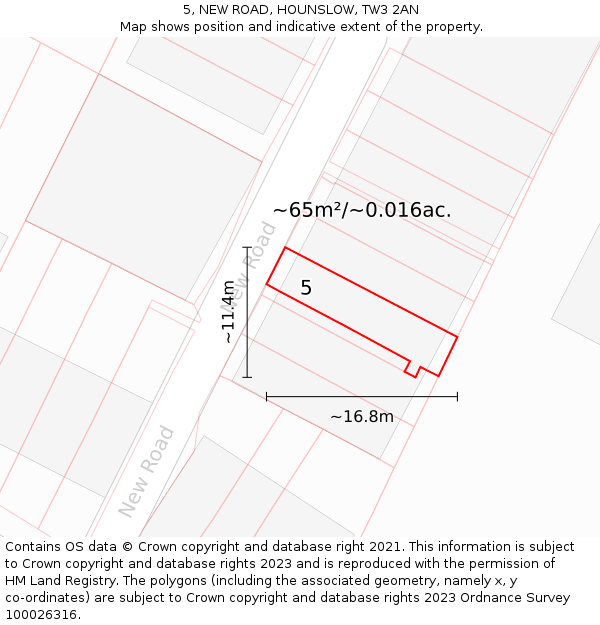 5, NEW ROAD, HOUNSLOW, TW3 2AN: Plot and title map