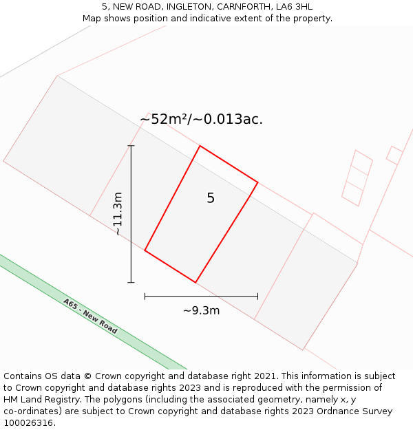 5, NEW ROAD, INGLETON, CARNFORTH, LA6 3HL: Plot and title map