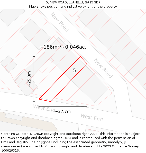 5, NEW ROAD, LLANELLI, SA15 3DP: Plot and title map