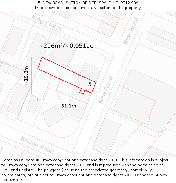 5, NEW ROAD, SUTTON BRIDGE, SPALDING, PE12 9RA: Plot and title map
