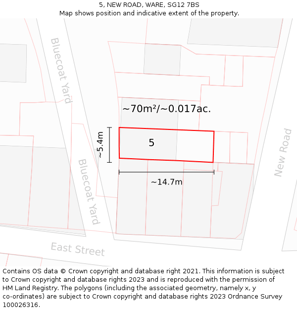 5, NEW ROAD, WARE, SG12 7BS: Plot and title map