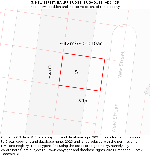 5, NEW STREET, BAILIFF BRIDGE, BRIGHOUSE, HD6 4DP: Plot and title map