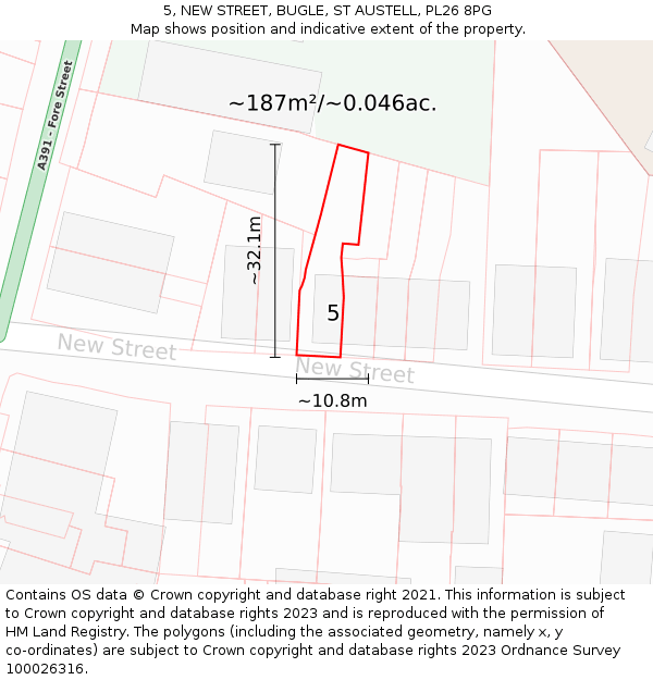 5, NEW STREET, BUGLE, ST AUSTELL, PL26 8PG: Plot and title map