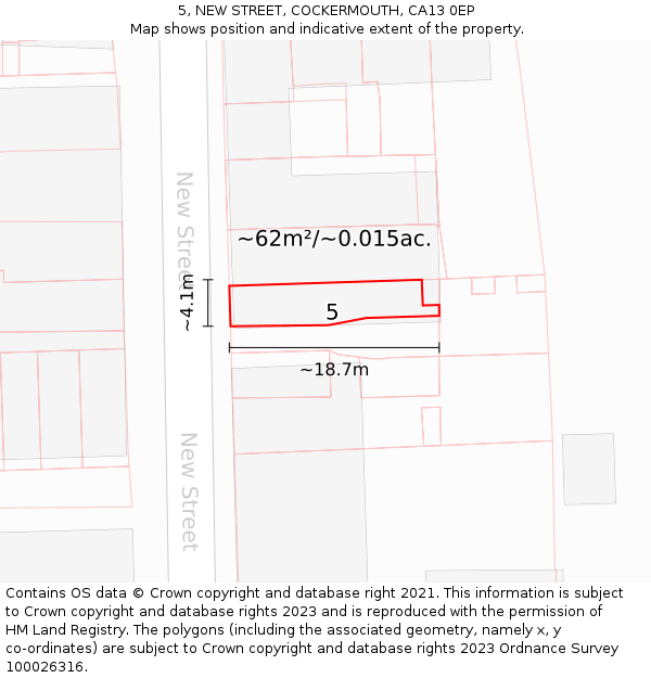5, NEW STREET, COCKERMOUTH, CA13 0EP: Plot and title map