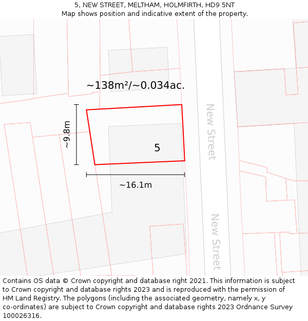 5, NEW STREET, MELTHAM, HOLMFIRTH, HD9 5NT: Plot and title map