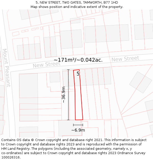 5, NEW STREET, TWO GATES, TAMWORTH, B77 1HD: Plot and title map