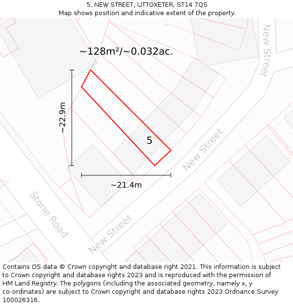 5, NEW STREET, UTTOXETER, ST14 7QS: Plot and title map
