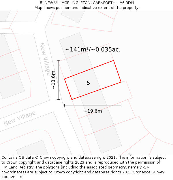 5, NEW VILLAGE, INGLETON, CARNFORTH, LA6 3DH: Plot and title map