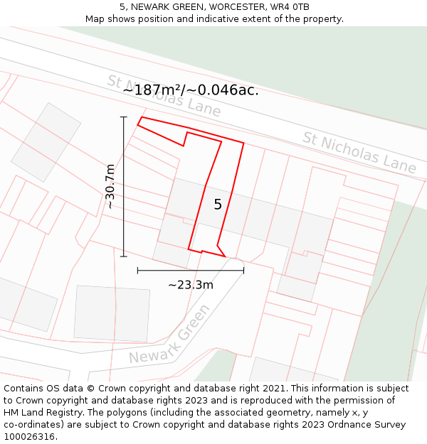 5, NEWARK GREEN, WORCESTER, WR4 0TB: Plot and title map