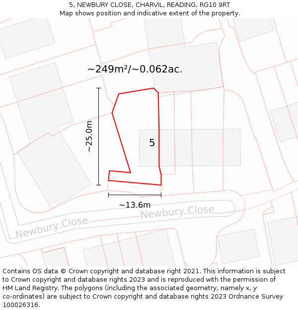 5, NEWBURY CLOSE, CHARVIL, READING, RG10 9RT: Plot and title map