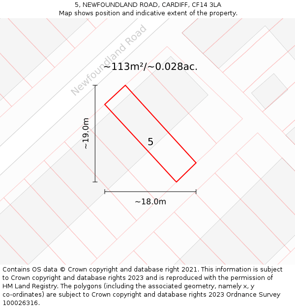 5, NEWFOUNDLAND ROAD, CARDIFF, CF14 3LA: Plot and title map
