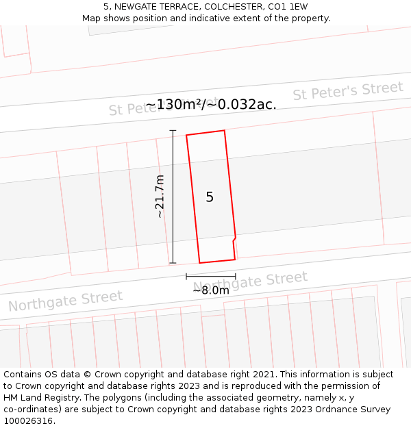 5, NEWGATE TERRACE, COLCHESTER, CO1 1EW: Plot and title map