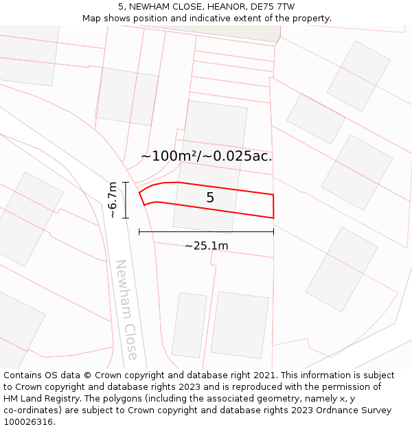 5, NEWHAM CLOSE, HEANOR, DE75 7TW: Plot and title map
