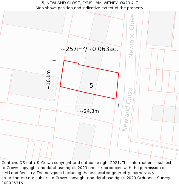 5, NEWLAND CLOSE, EYNSHAM, WITNEY, OX29 4LE: Plot and title map