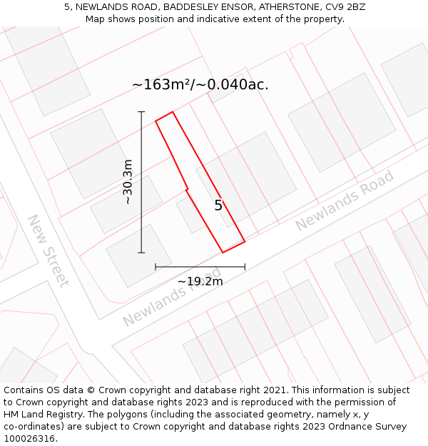 5, NEWLANDS ROAD, BADDESLEY ENSOR, ATHERSTONE, CV9 2BZ: Plot and title map