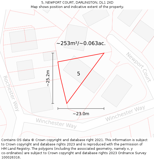 5, NEWPORT COURT, DARLINGTON, DL1 2XD: Plot and title map