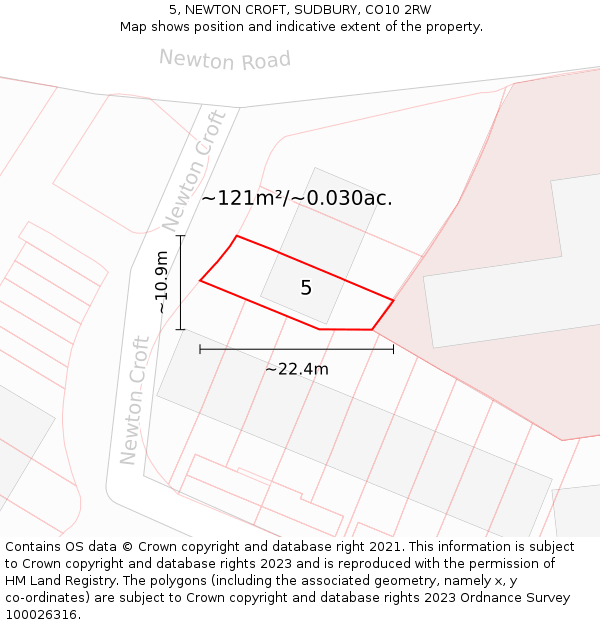5, NEWTON CROFT, SUDBURY, CO10 2RW: Plot and title map