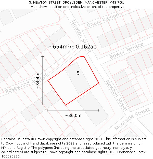 5, NEWTON STREET, DROYLSDEN, MANCHESTER, M43 7GU: Plot and title map