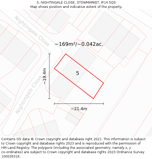 5, NIGHTINGALE CLOSE, STOWMARKET, IP14 5QS: Plot and title map
