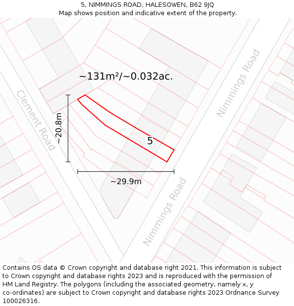 5, NIMMINGS ROAD, HALESOWEN, B62 9JQ: Plot and title map