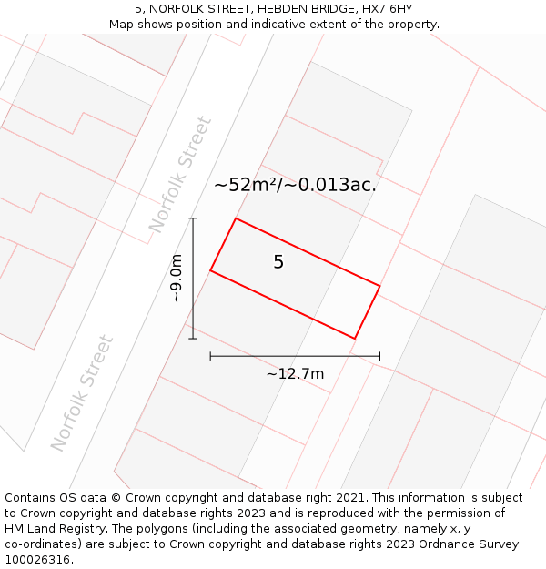 5, NORFOLK STREET, HEBDEN BRIDGE, HX7 6HY: Plot and title map