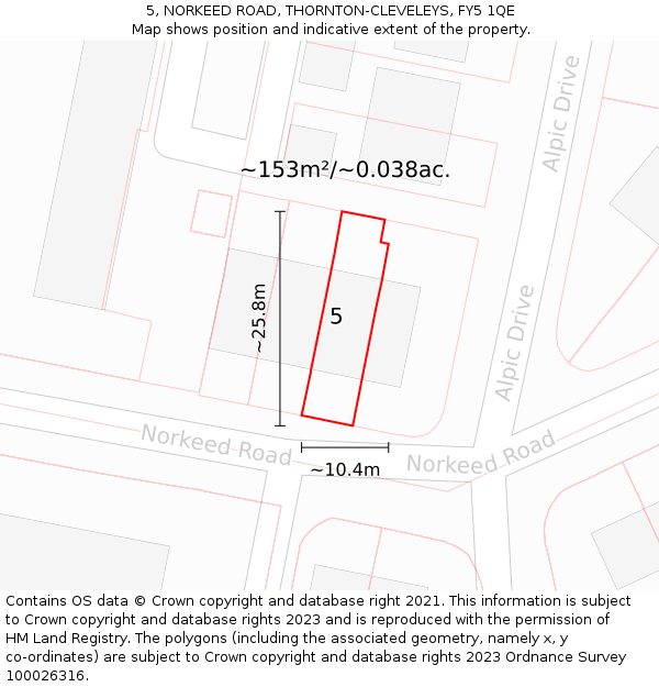 5, NORKEED ROAD, THORNTON-CLEVELEYS, FY5 1QE: Plot and title map