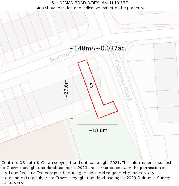 5, NORMAN ROAD, WREXHAM, LL13 7BG: Plot and title map