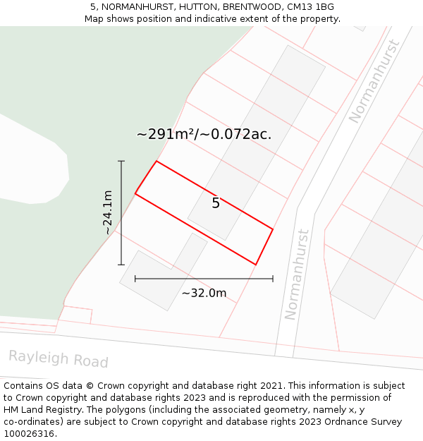 5, NORMANHURST, HUTTON, BRENTWOOD, CM13 1BG: Plot and title map