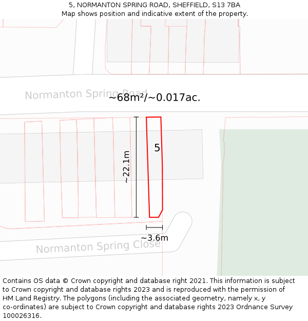 5, NORMANTON SPRING ROAD, SHEFFIELD, S13 7BA: Plot and title map