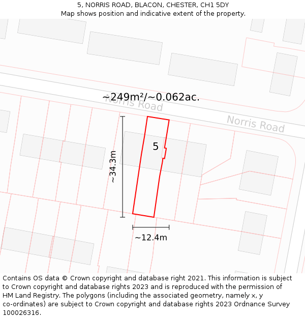 5, NORRIS ROAD, BLACON, CHESTER, CH1 5DY: Plot and title map