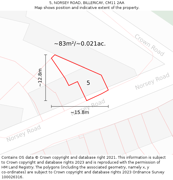 5, NORSEY ROAD, BILLERICAY, CM11 2AA: Plot and title map