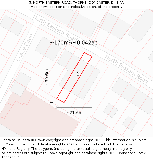 5, NORTH EASTERN ROAD, THORNE, DONCASTER, DN8 4AJ: Plot and title map