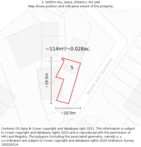 5, NORTH HILL WALK, IPSWICH, IP4 2AR: Plot and title map