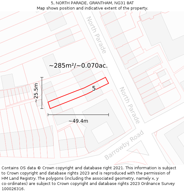 5, NORTH PARADE, GRANTHAM, NG31 8AT: Plot and title map