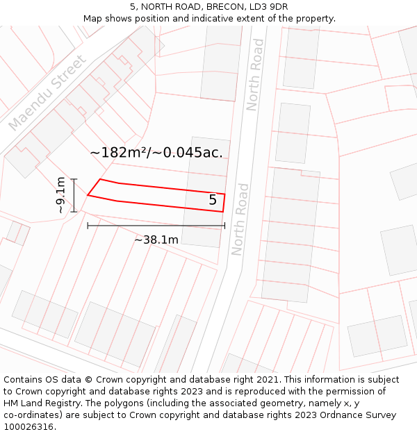 5, NORTH ROAD, BRECON, LD3 9DR: Plot and title map