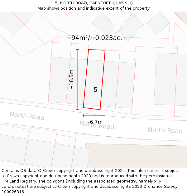 5, NORTH ROAD, CARNFORTH, LA5 9LQ: Plot and title map