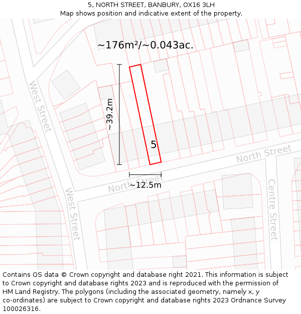 5, NORTH STREET, BANBURY, OX16 3LH: Plot and title map