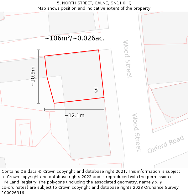 5, NORTH STREET, CALNE, SN11 0HQ: Plot and title map