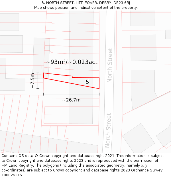 5, NORTH STREET, LITTLEOVER, DERBY, DE23 6BJ: Plot and title map