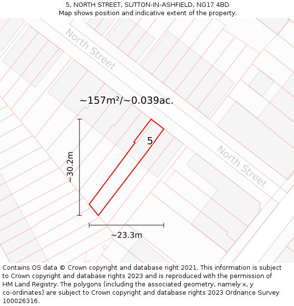 5, NORTH STREET, SUTTON-IN-ASHFIELD, NG17 4BD: Plot and title map