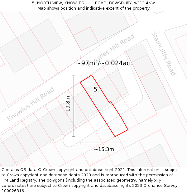 5, NORTH VIEW, KNOWLES HILL ROAD, DEWSBURY, WF13 4NW: Plot and title map