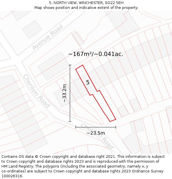 5, NORTH VIEW, WINCHESTER, SO22 5EH: Plot and title map