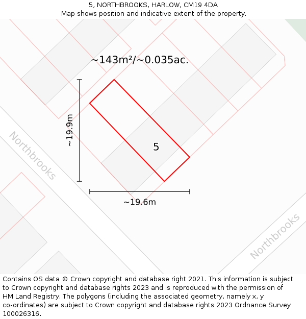 5, NORTHBROOKS, HARLOW, CM19 4DA: Plot and title map