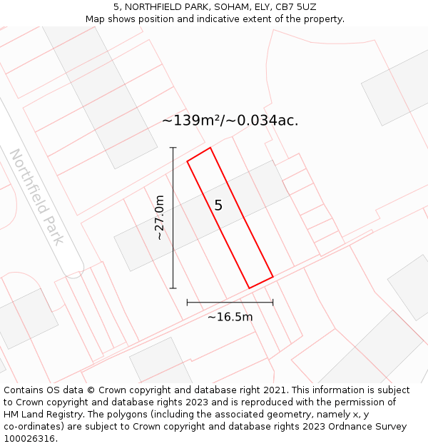 5, NORTHFIELD PARK, SOHAM, ELY, CB7 5UZ: Plot and title map