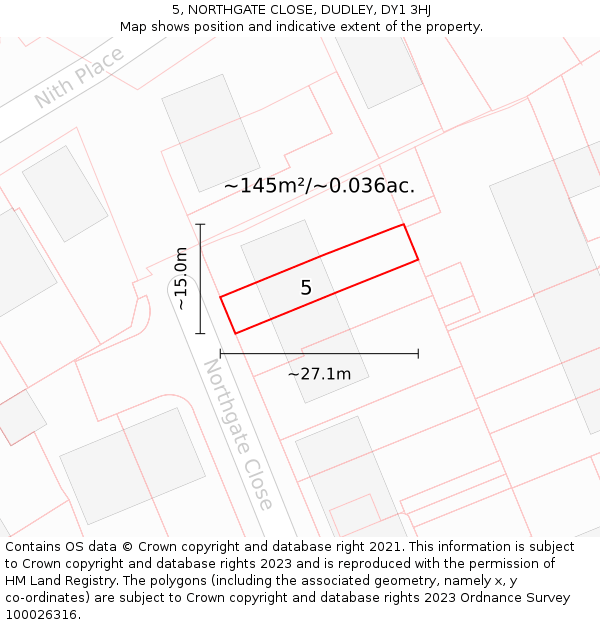 5, NORTHGATE CLOSE, DUDLEY, DY1 3HJ: Plot and title map