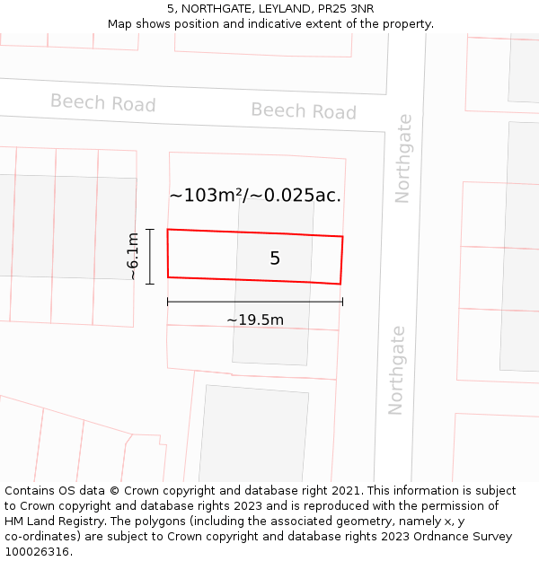 5, NORTHGATE, LEYLAND, PR25 3NR: Plot and title map