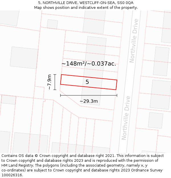 5, NORTHVILLE DRIVE, WESTCLIFF-ON-SEA, SS0 0QA: Plot and title map